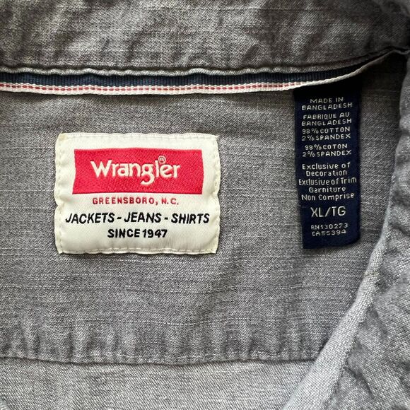 Wrangler Men's XL Indigo Gray Denim Pearl Snap Long Sleeve Western Button Up - Picture 9 of 11